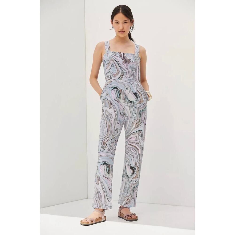 Anthropologie Hutch Watercolor Swirl Print Overalls Sz Medium